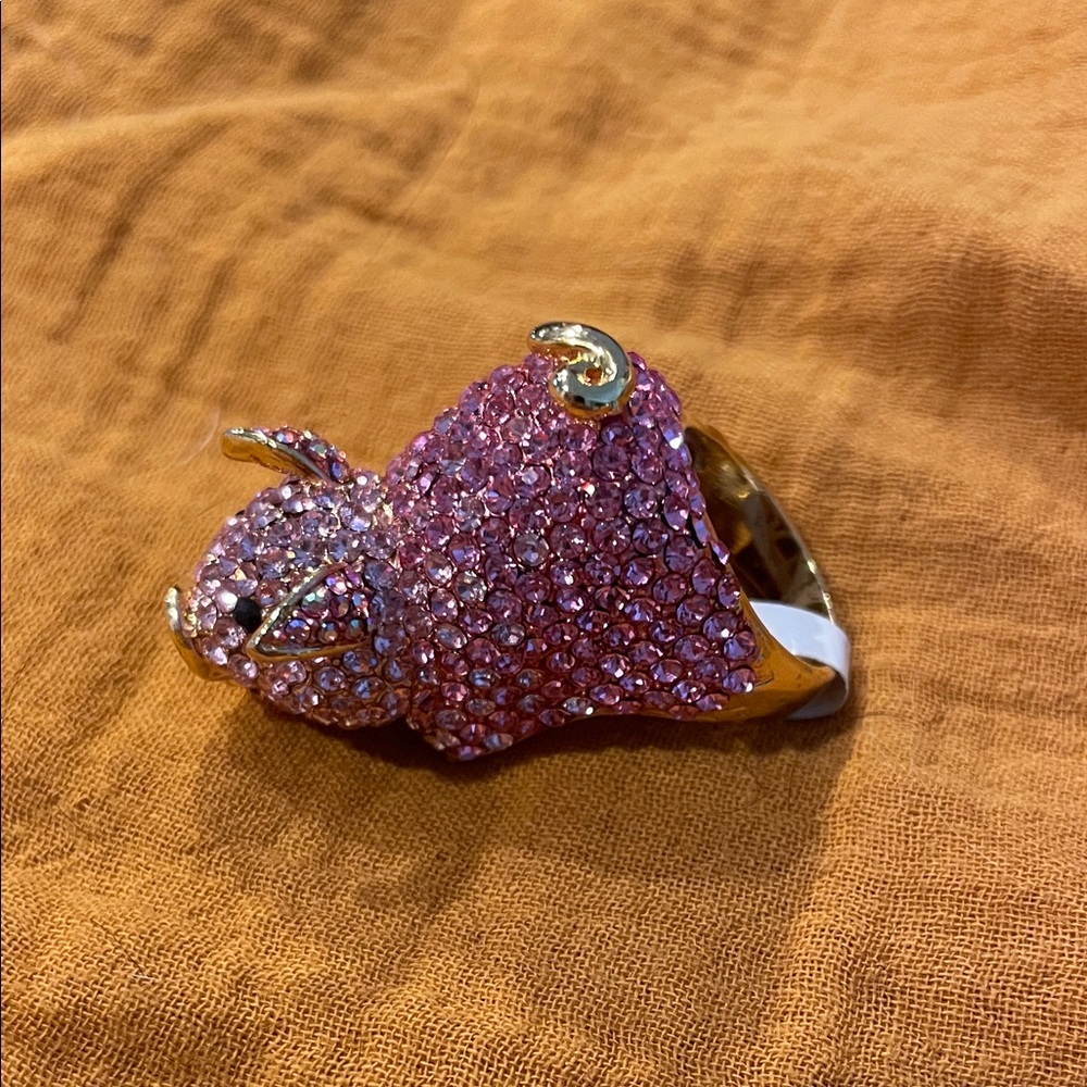 Elegant Pink Crystal Pig Ring